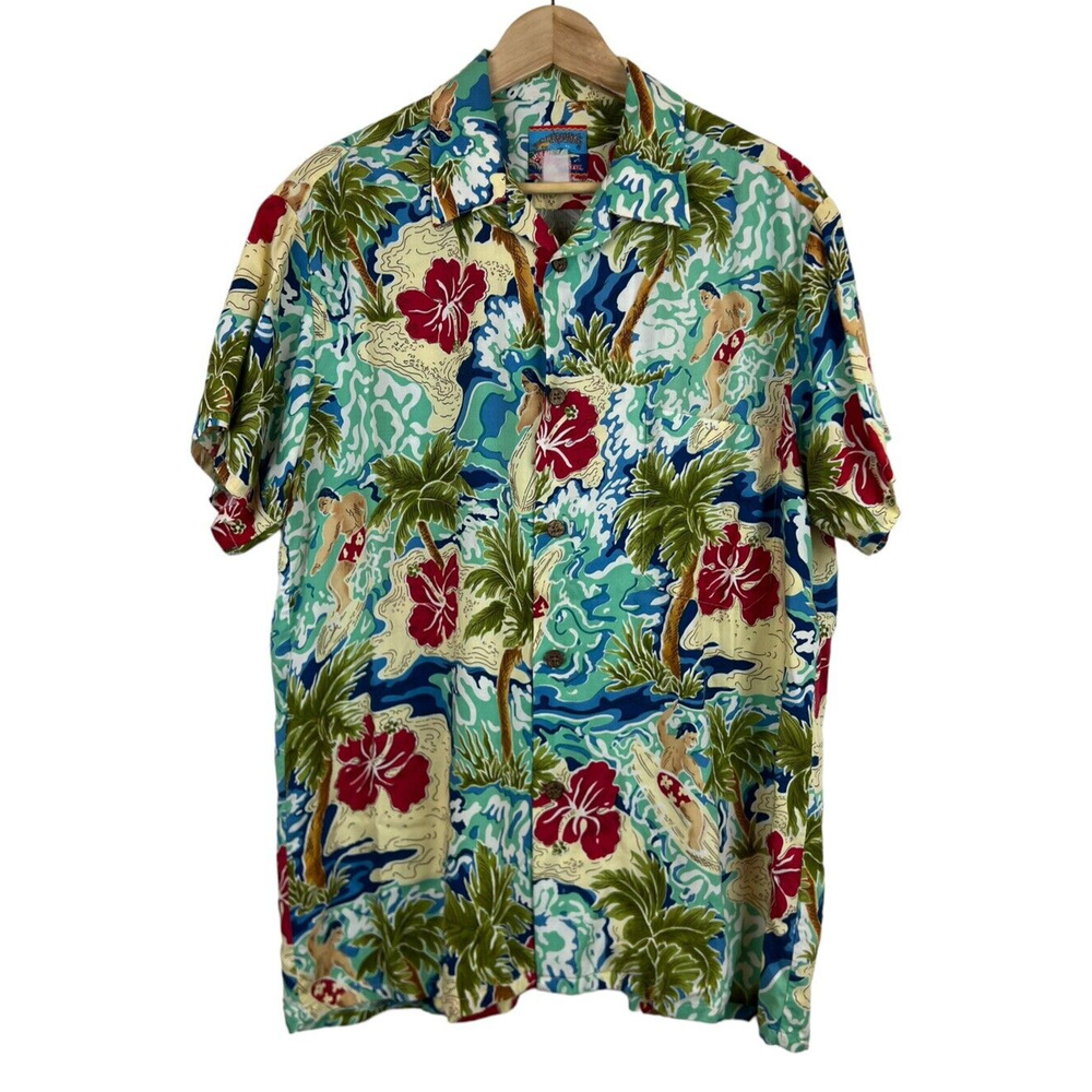 Reyn‎ Spooner Joe Kealoha's Men's L Hawaiian Surfer Red Orchid Camp Aloha Shirt